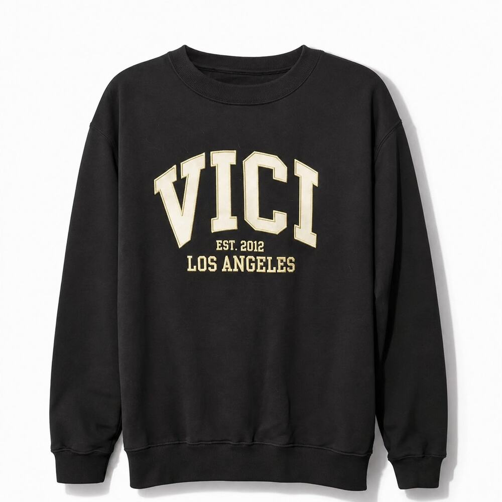 VICI Los Angeles Black Gold Lettering Crewneck Pullover Sweatshirt Medium